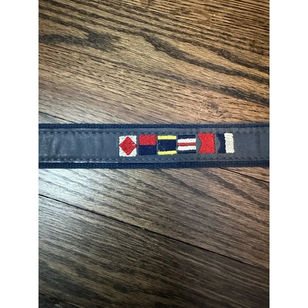 Zeppelin Navy Blue Nautical Flags Embroidered Belt Sz 38
